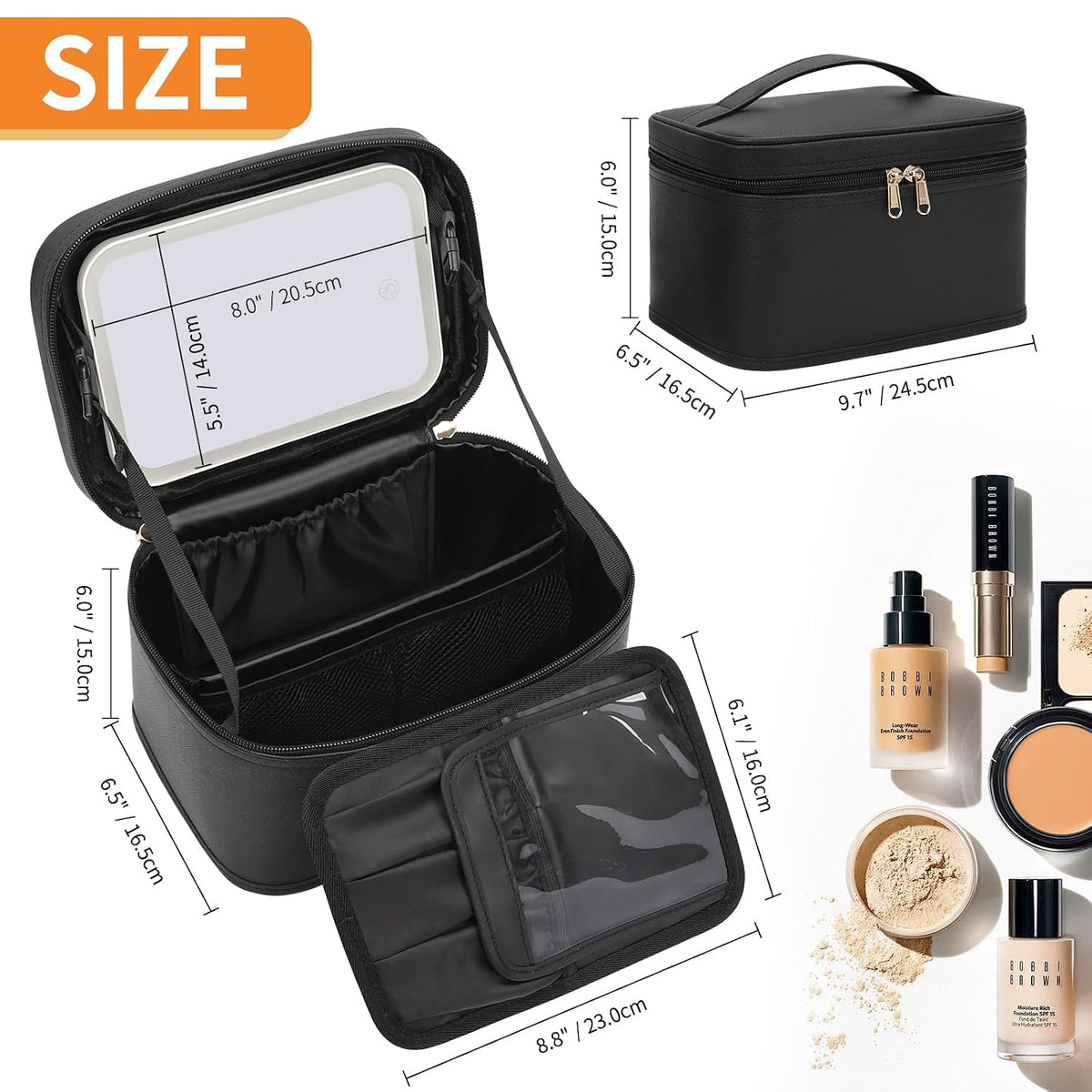 OCHEAL LED Travel Makeup Case — Black