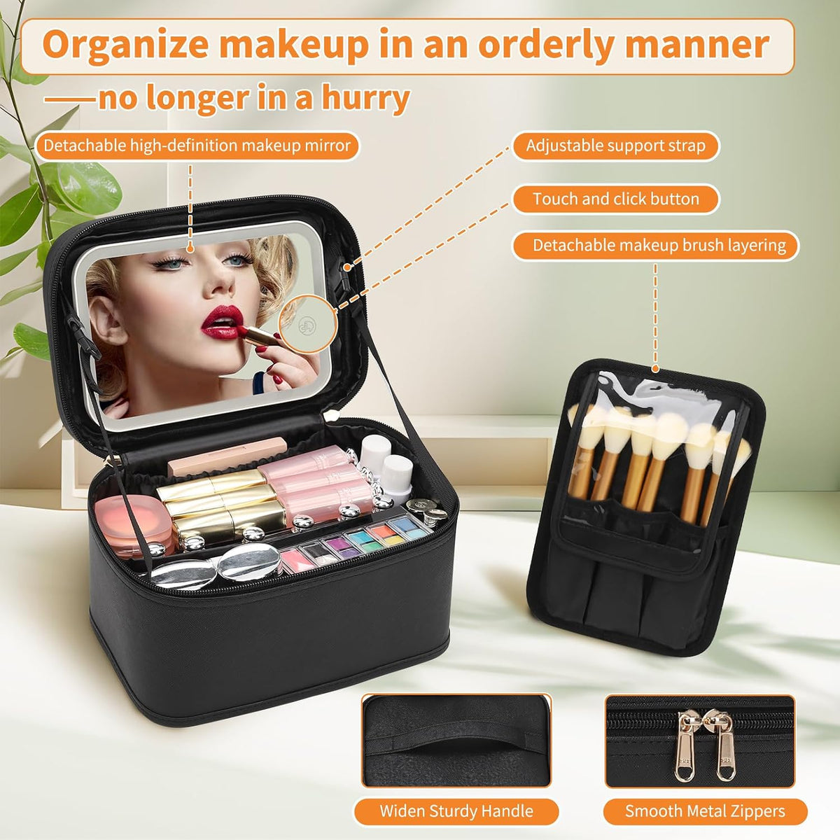 OCHEAL LED Travel Makeup Case — Black