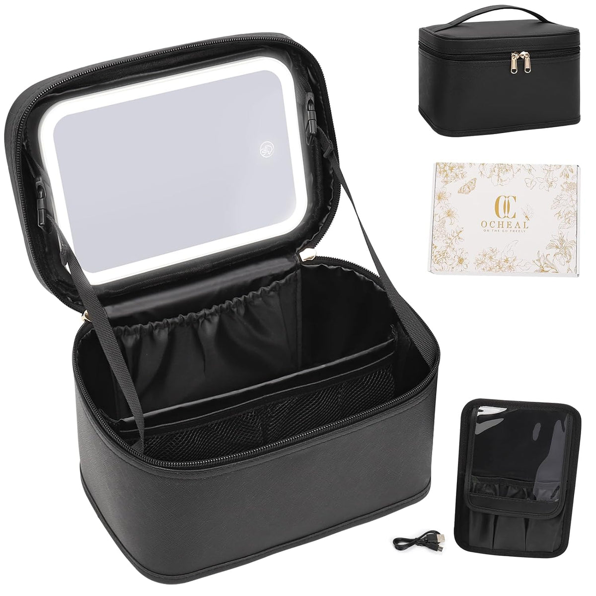 OCHEAL LED Travel Makeup Case — Black