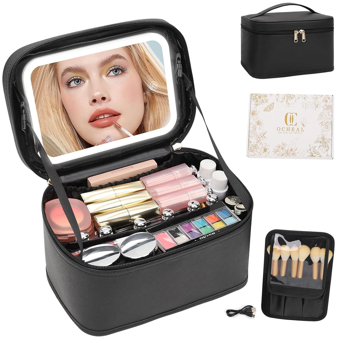OCHEAL LED Travel Makeup Case — Black