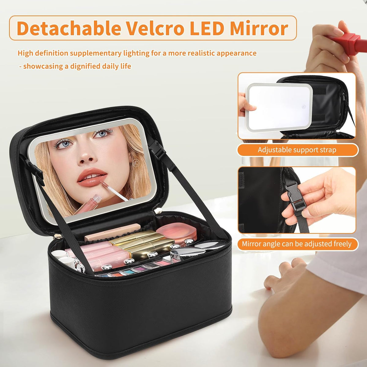 OCHEAL LED Travel Makeup Case — Black