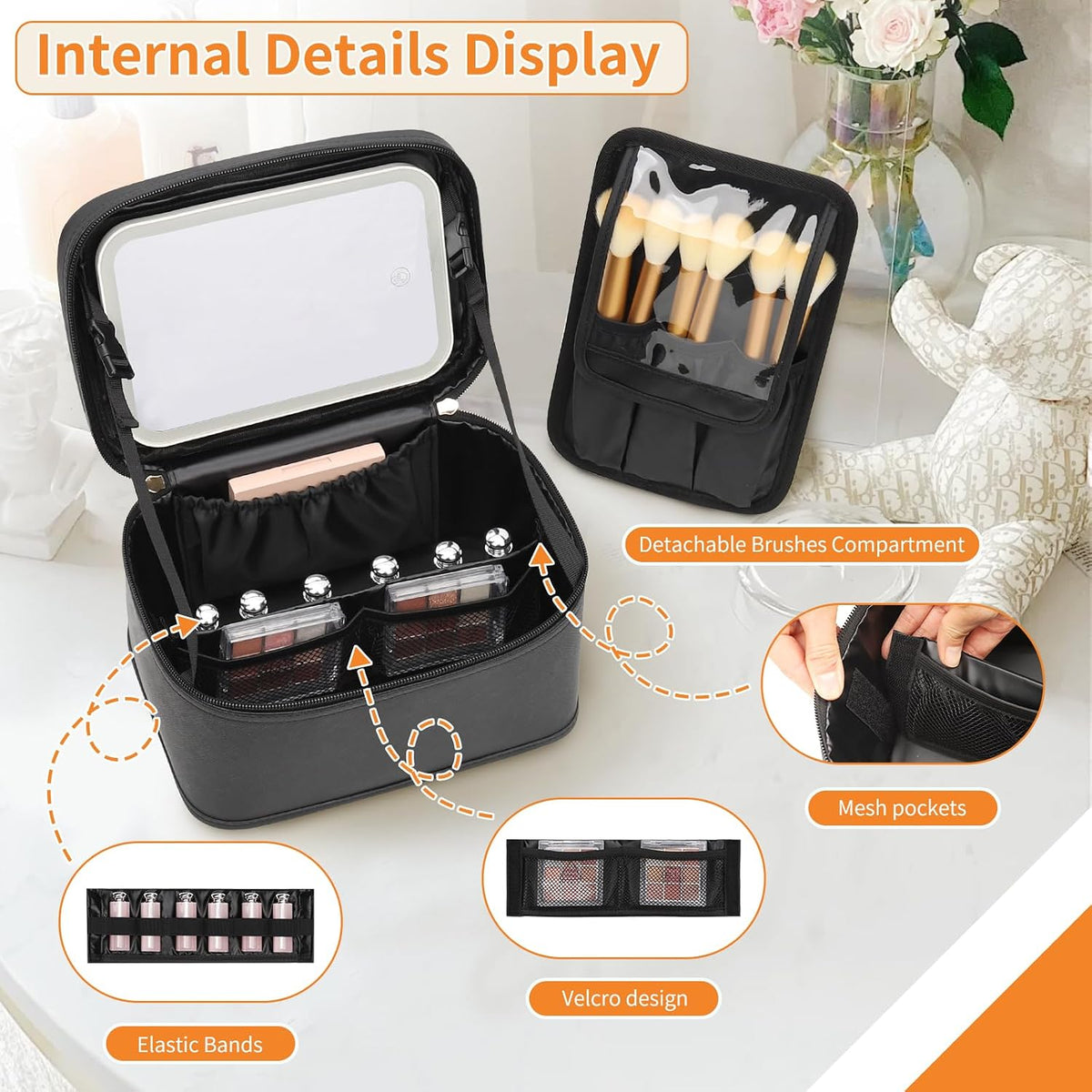 OCHEAL LED Travel Makeup Case — Black