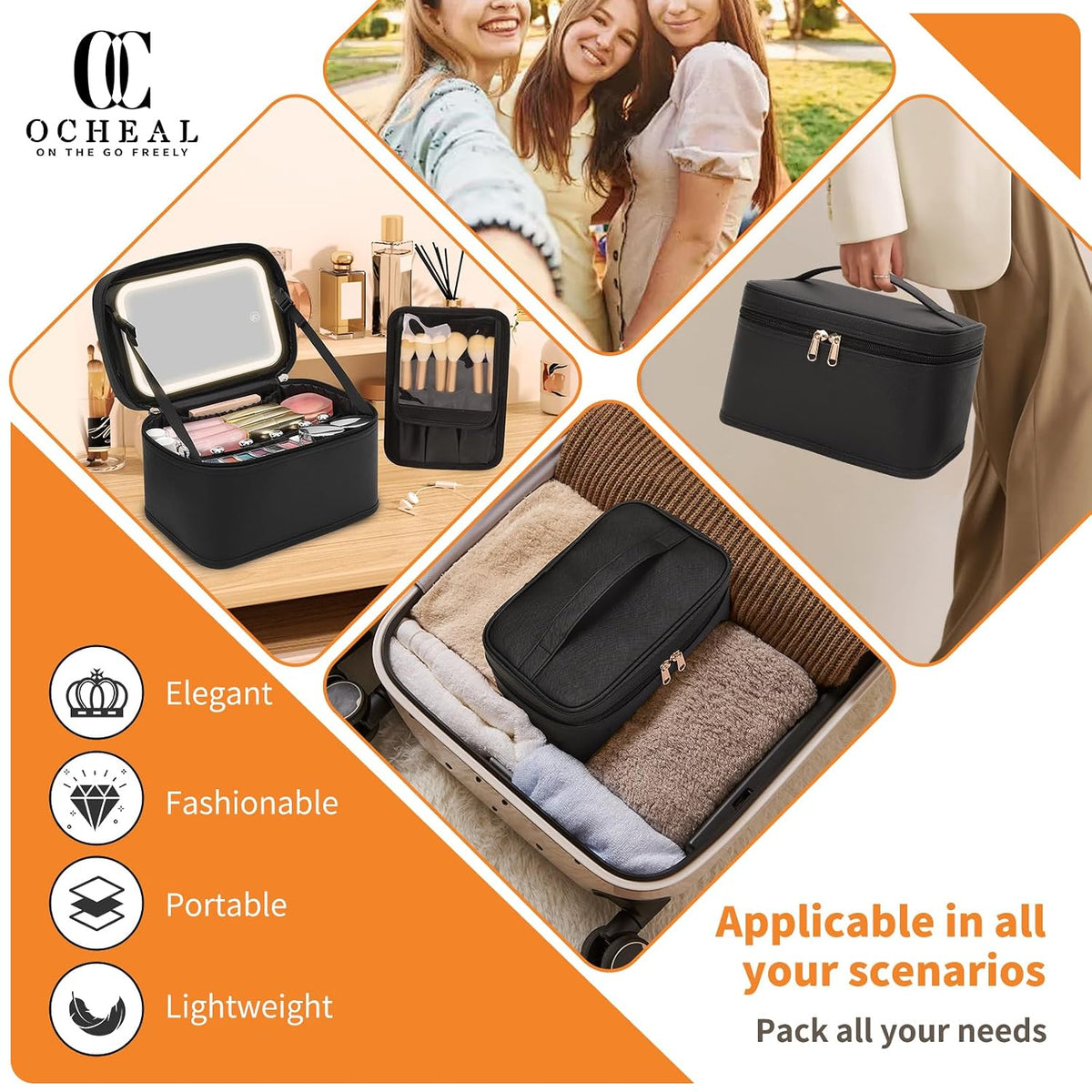 OCHEAL LED Travel Makeup Case — Black